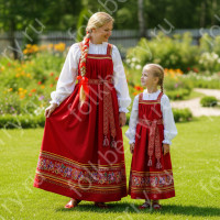 Сарафан с блузой Россея, габардин и хлопок, красный