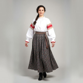 Юбка-полусолнце народная с кушаком, набивной хлопок